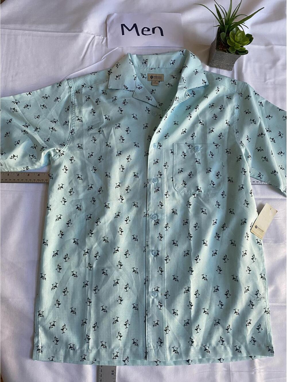 Haggar Men’s Mint Green Pattern Short Sleeve Shirt Small